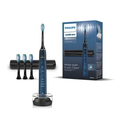 Spazzolino elettrico Philips Sonicare DiamondClean serie 9000 edizione speciale: per pulizia dei denti e igiene orale, blu scuro, 4 testine Premium Plaque C3 (modello HX9911/89),5-teiliges Set