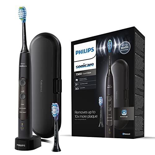 Philips Sonicare ExpertClean 7300 HX9601/02 Spazzolino Elettrico Sonico, Connesso all’App, con Custodia da Viaggio, Nero